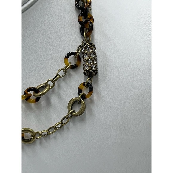J. Crew‎ Tortoiseshell Links and Pave Barrel Beaded Long Necklace 30" - Picture 3 of 16